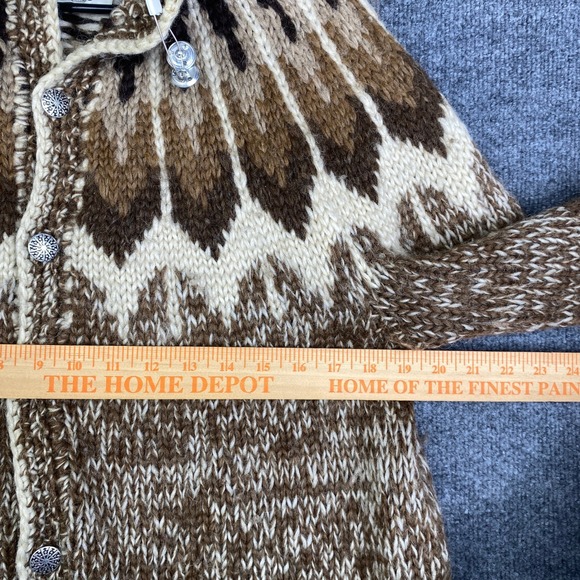 VTG Icelook Icelandic Wool Handknit Cardigan Sweater Brown Fair Isle Mens Large - Picture 5 of 8